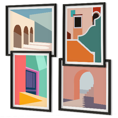 Polyptyque z cadres Illustrations colorées de la ville