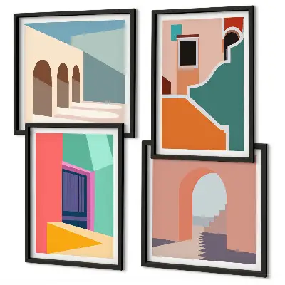 Illustrations colorées de la ville polyptyque de 2 cadres