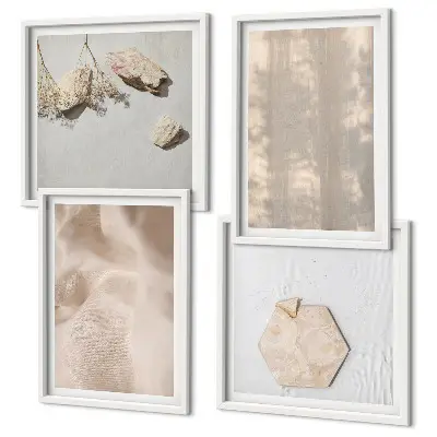 Ensemble de 4 tableaux aux textures naturelles et subtiles d'inspiration bohème