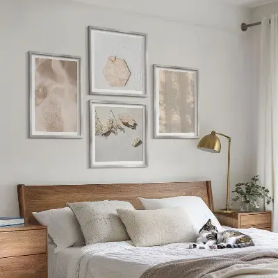 Ensemble de 4 tableaux aux textures naturelles et subtiles d'inspiration bohème