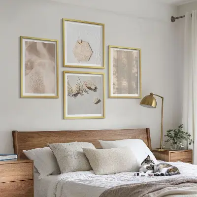 Ensemble de 4 tableaux aux textures naturelles et subtiles d'inspiration bohème