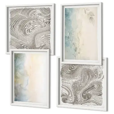 Mur de tableaux composé de cartons aquarelle délicats