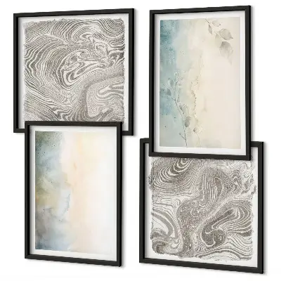 Mur de tableaux composé de cartons aquarelle délicats