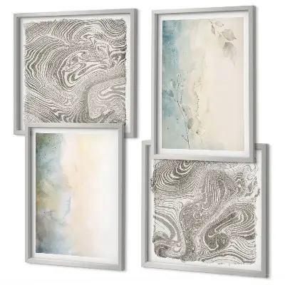 Mur de tableaux composé de cartons aquarelle délicats