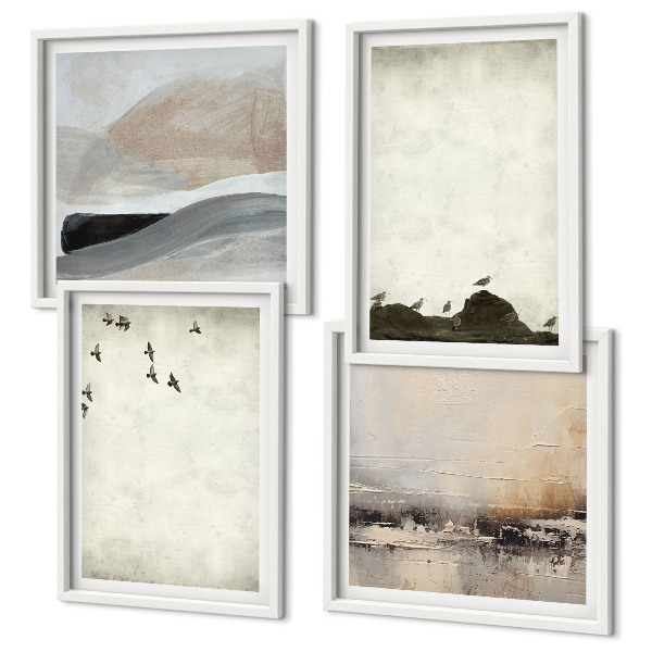 Ensemble de 4 tableaux Oiseaux, rochers, coups de pinceau, décorations