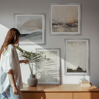 Ensemble de 4 tableaux Oiseaux, rochers, coups de pinceau, décorations