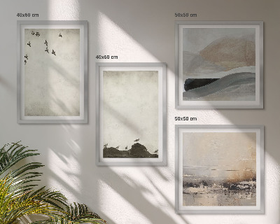 Ensemble de 4 tableaux Oiseaux, rochers, coups de pinceau, décorations