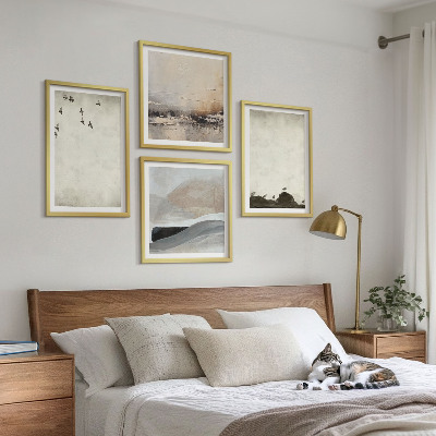 Ensemble de 4 tableaux Oiseaux, rochers, coups de pinceau, décorations