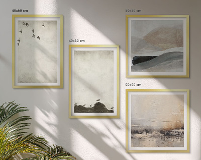 Ensemble de 4 tableaux Oiseaux, rochers, coups de pinceau, décorations