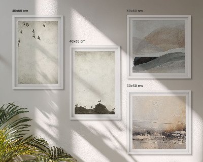 Ensemble de 4 tableaux Oiseaux, rochers, coups de pinceau, décorations
