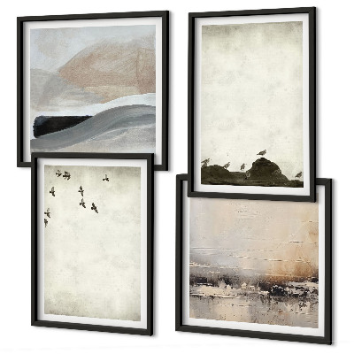 Ensemble de 4 tableaux Oiseaux, rochers, coups de pinceau, décorations