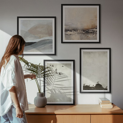 Ensemble de 4 tableaux Oiseaux, rochers, coups de pinceau, décorations