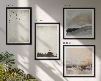 Ensemble de 4 tableaux Oiseaux, rochers, coups de pinceau, décorations