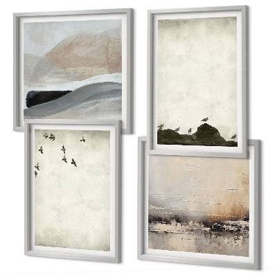 Ensemble de 4 tableaux Oiseaux, rochers, coups de pinceau, décorations