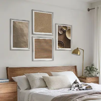 Ensemble de 4 tableaux représentant des structures modernes en pierre