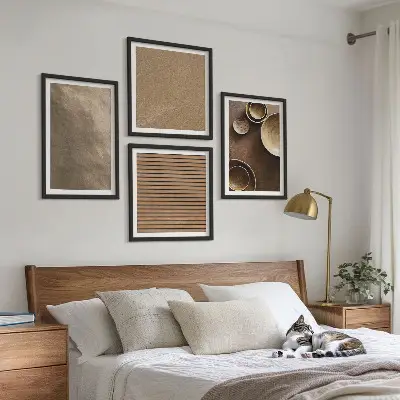 Ensemble de 4 tableaux représentant des structures modernes en pierre