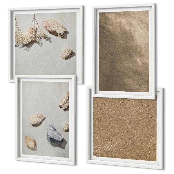 Ensemble de 4 tableaux Structures naturelles des galets de plage