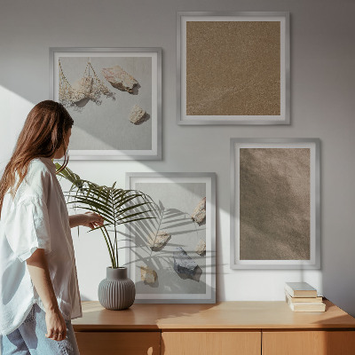 Ensemble de 4 tableaux Structures naturelles des galets de plage