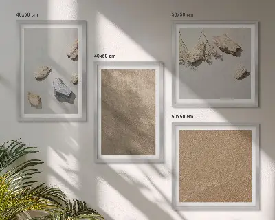 Ensemble de 4 tableaux représentant des structures naturelles de galets de plage