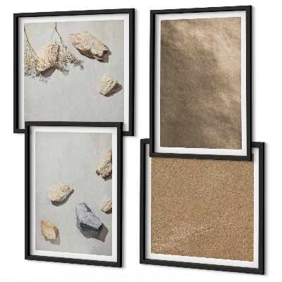 Ensemble de 4 tableaux Structures naturelles des galets de plage