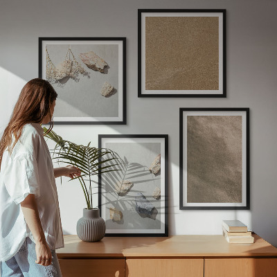 Ensemble de 4 tableaux Structures naturelles des galets de plage