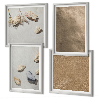 Ensemble de 4 tableaux Structures naturelles des galets de plage