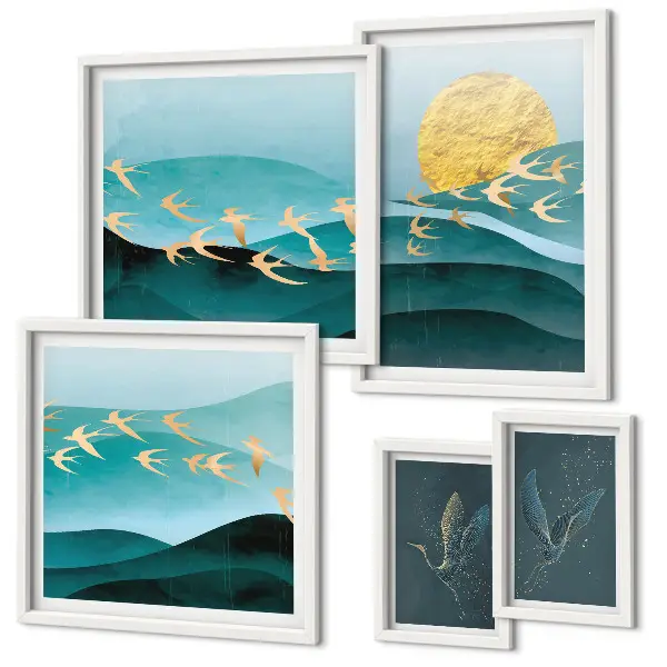 Tableau de décoration murale représentant l'harmonie des oiseaux et des vagues dans un style moderne