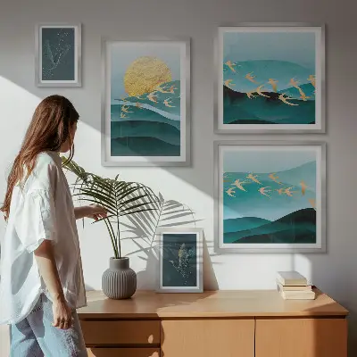 Tableau de décoration murale représentant l'harmonie des oiseaux et des vagues dans un style moderne
