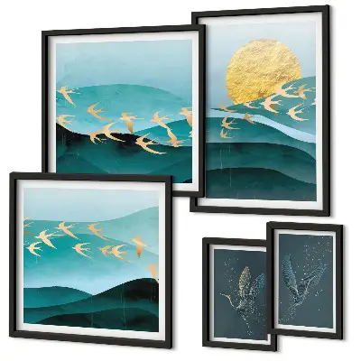 Tableau de décoration murale représentant l'harmonie des oiseaux et des vagues dans un style moderne