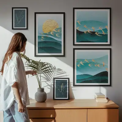 Tableau de décoration murale représentant l'harmonie des oiseaux et des vagues dans un style moderne