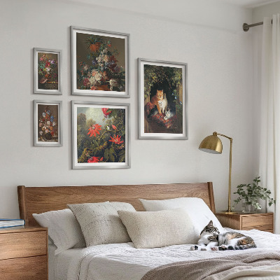 Ensemble de 5 tableaux Chats à fleurs style vintage