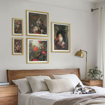 Ensemble de 5 tableaux Chats à fleurs style vintage