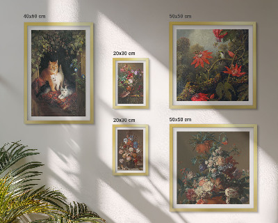 Ensemble de 5 tableaux Chats à fleurs style vintage