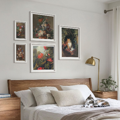 Ensemble de 5 tableaux Chats à fleurs style vintage