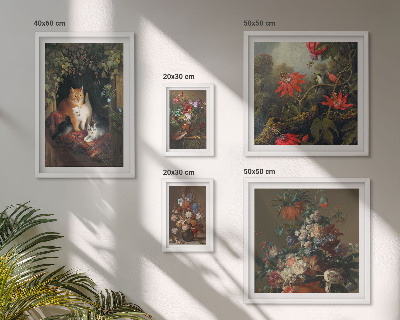 Ensemble de 5 tableaux Chats à fleurs style vintage