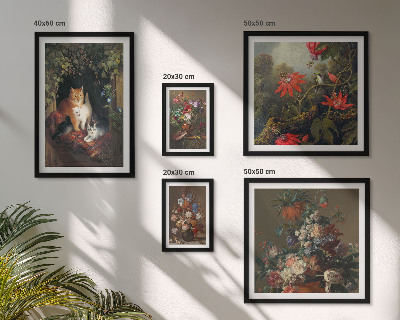 Ensemble de 5 tableaux Chats à fleurs style vintage
