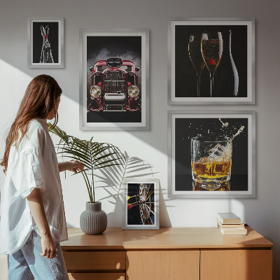 Lot de tableaux encadrés Thèmes rétro élégants de voitures et de boissons