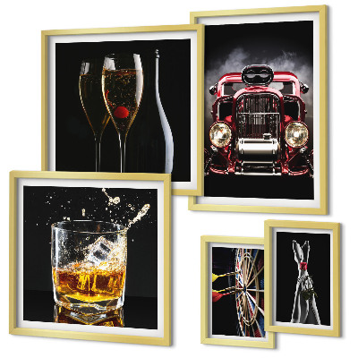 Lot de tableaux encadrés Thèmes rétro élégants de voitures et de boissons
