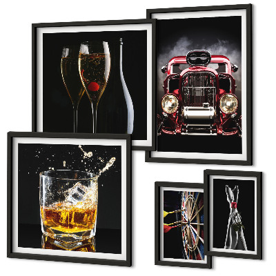 Lot de tableaux encadrés Thèmes rétro élégants de voitures et de boissons