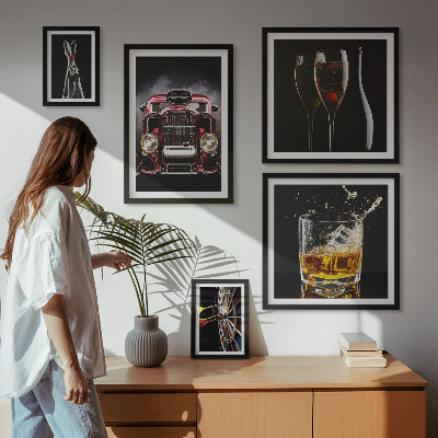 Lot de tableaux encadrés Thèmes rétro élégants de voitures et de boissons