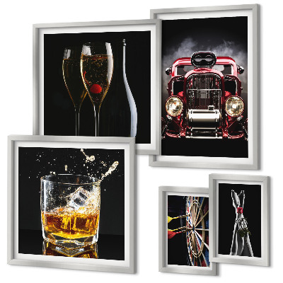 Lot de tableaux encadrés Thèmes rétro élégants de voitures et de boissons