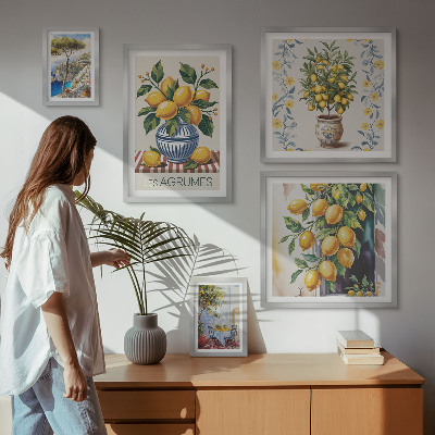 Lot de tableaux encadrés Agrumes de style méditerranéen