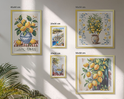 Lot de tableaux encadrés Agrumes de style méditerranéen