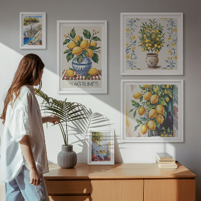 Lot de tableaux encadrés Agrumes de style méditerranéen