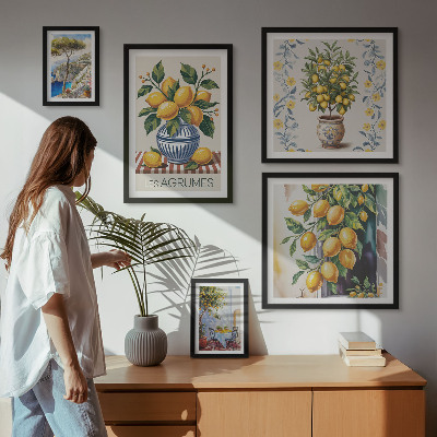 Lot de tableaux encadrés Agrumes de style méditerranéen