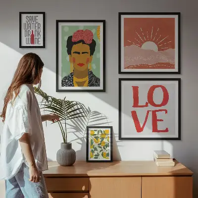 Lot de tableaux encadrés représentant une femme aux fleurs de style bohème