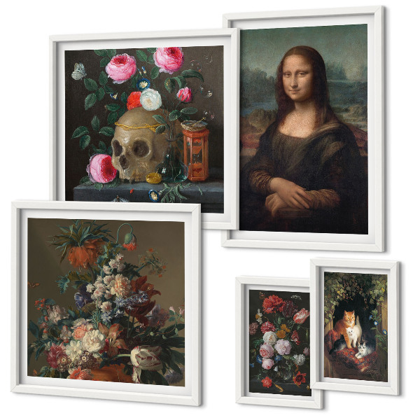 Ensemble de 5 tableaux Portraits floraux vintage