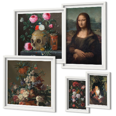 Ensemble de 5 tableaux Portraits floraux vintage