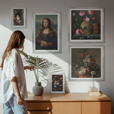 Ensemble de 5 tableaux Portraits floraux vintage