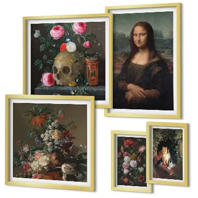 Portraits floraux vintage ensemble de 5 tableaux